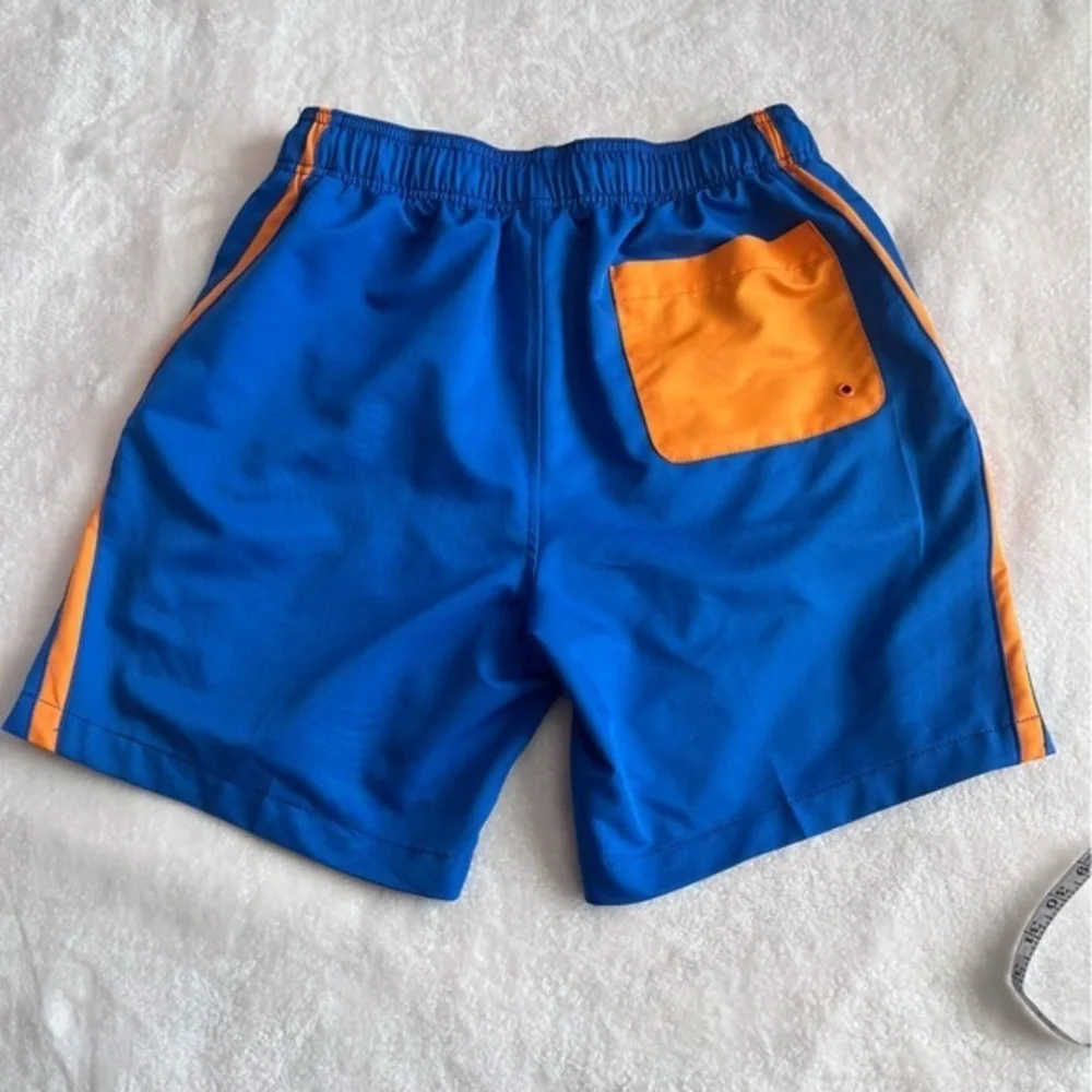 Speedo Men’s Size M Dark‎ Blue Orange Stripes Swim Trunks Shorts